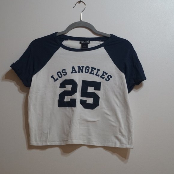 Wet Seal Tops - Wet Seal Los Angeles Baseball Crop Top